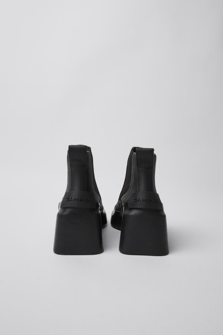 Design Rain Black Leather Ankle Boots With Heels Camper
