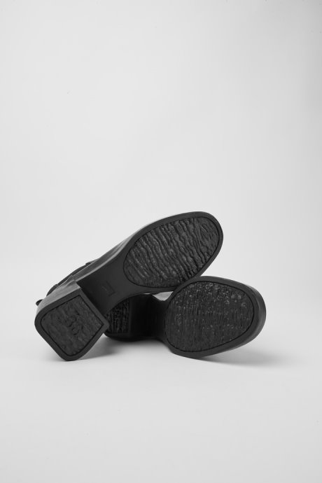 Design Rain Black Leather Ankle Boots With Heels Camper