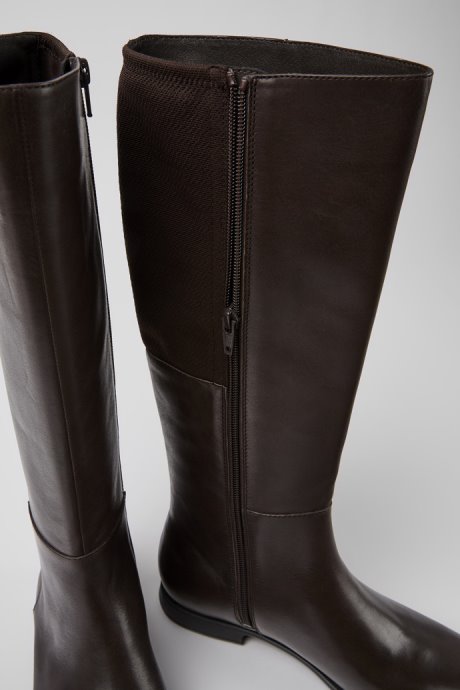 Mil Dark Brown Leather And Textile High Boots For Women Camper New Arrivals