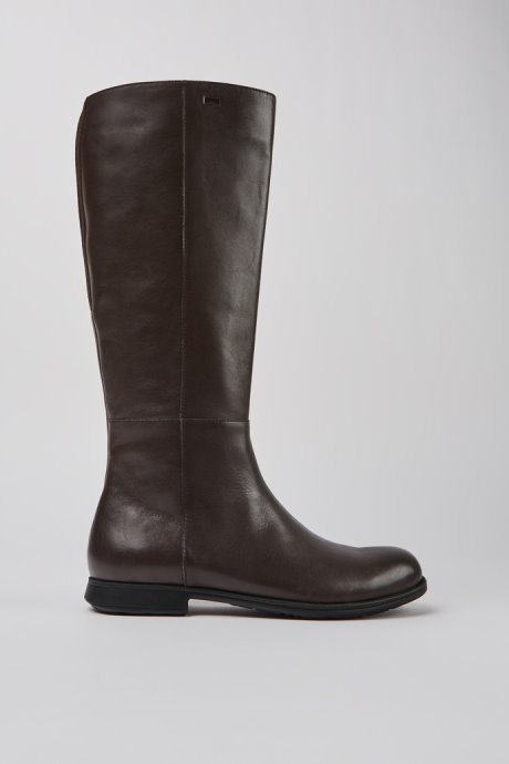 Mil Dark Brown Leather And Textile High Boots For Women Camper New Arrivals