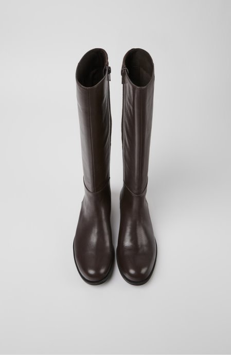 Mil Dark Brown Leather And Textile High Boots For Women Camper New Arrivals