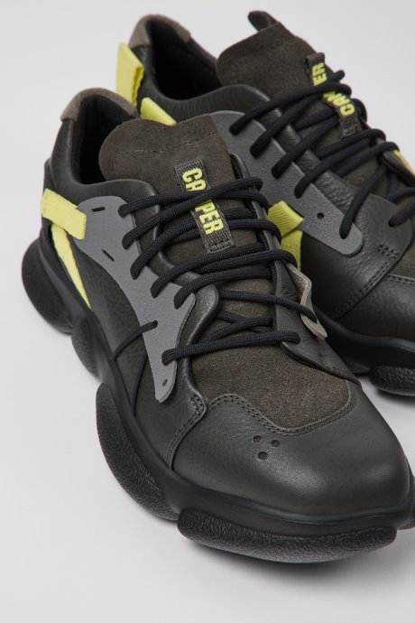 Design Twins Gray Yellow And Black Leather Sneakers For Women Camper