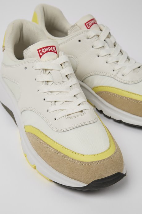 Drift White And Beige Textile And Leather Sneakers For Women Exclusive Camper