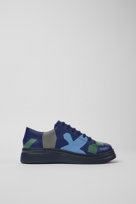 Camper Design Twins Blue And Green Printed Leather Sneakers For Women