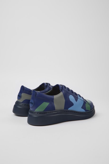 Camper Design Twins Blue And Green Printed Leather Sneakers For Women