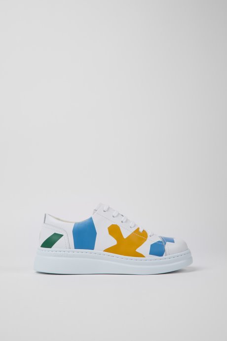 Design Twins White Printed Leather Sneakers For Women Camper