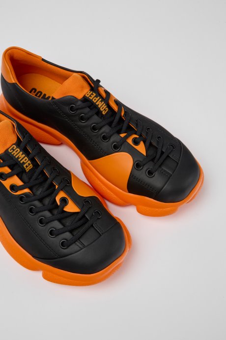 Karst Black And Orange Leather Shoes For Women Exclusive Camper