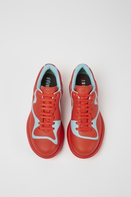 Camper Twins Red And Turquoise Leather Lace-Up Sneakers New Arrivals