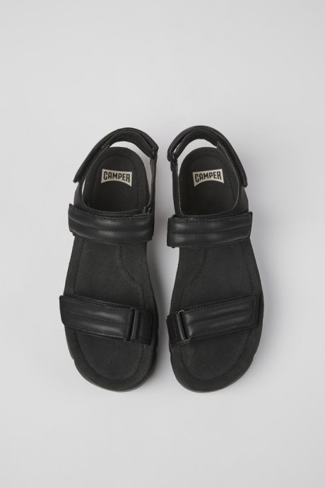 Camper Oruga Up Black Leather Sandals For Women New Arrivals