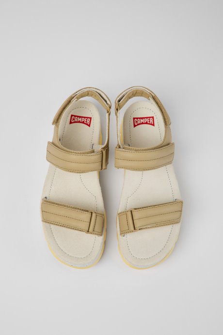 Design Oruga Up Beige Leather Sandals For Women Camper
