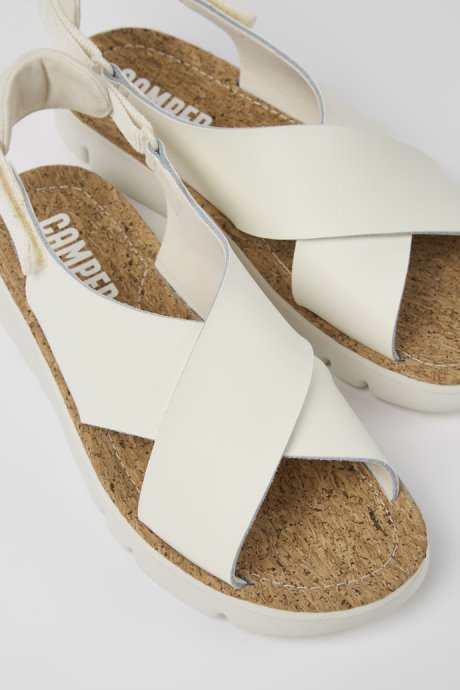 Oruga White Leather And Textile Sandals For Women Exclusive Camper