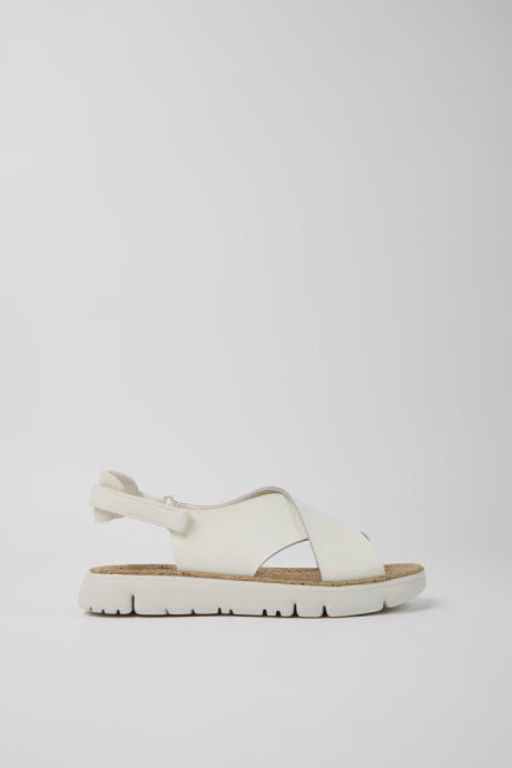 Oruga White Leather And Textile Sandals For Women Exclusive Camper
