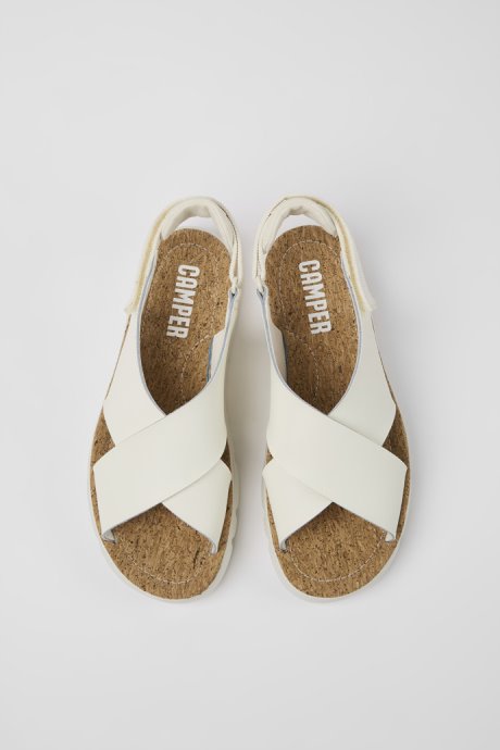 Oruga White Leather And Textile Sandals For Women Exclusive Camper