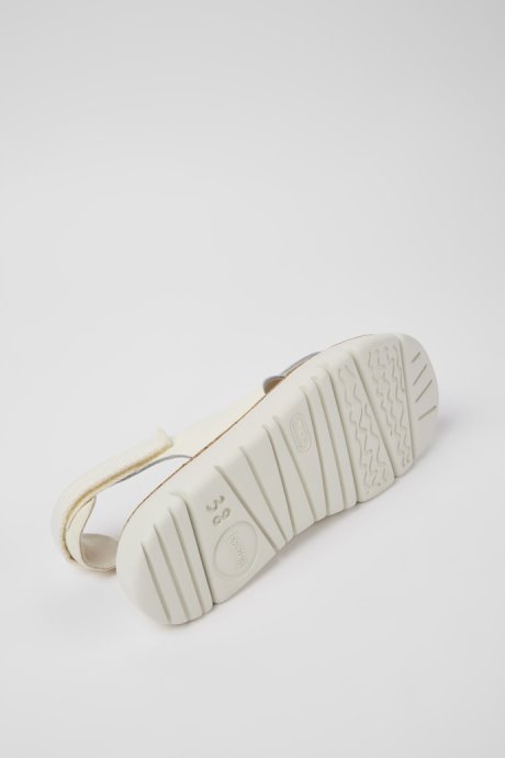 Oruga White Leather And Textile Sandals For Women Exclusive Camper