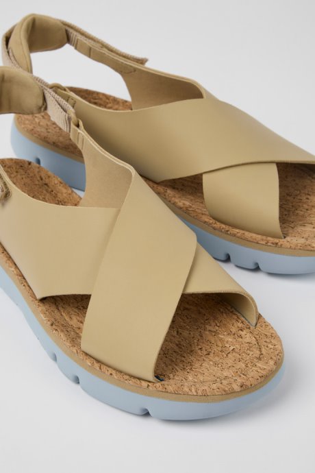 Oruga Beige Leather And Textile Sandals For Women Exclusive Camper