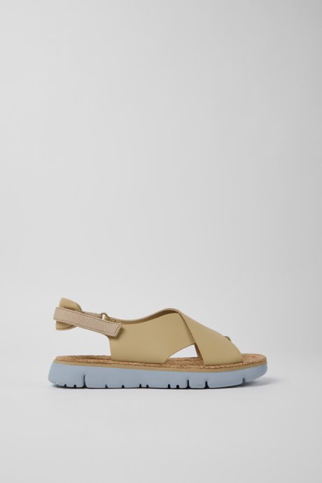Oruga Beige Leather And Textile Sandals For Women Exclusive Camper