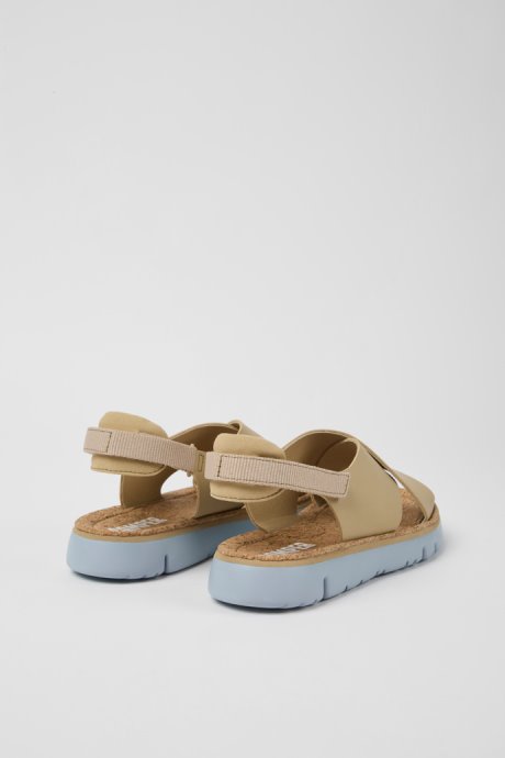 Oruga Beige Leather And Textile Sandals For Women Exclusive Camper