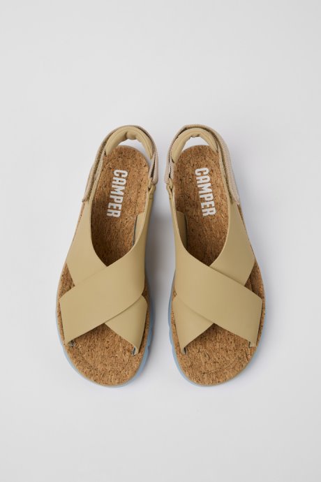 Oruga Beige Leather And Textile Sandals For Women Exclusive Camper