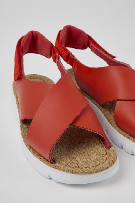 Exclusive Camper Oruga Red Leather And Textile Sandals For Women