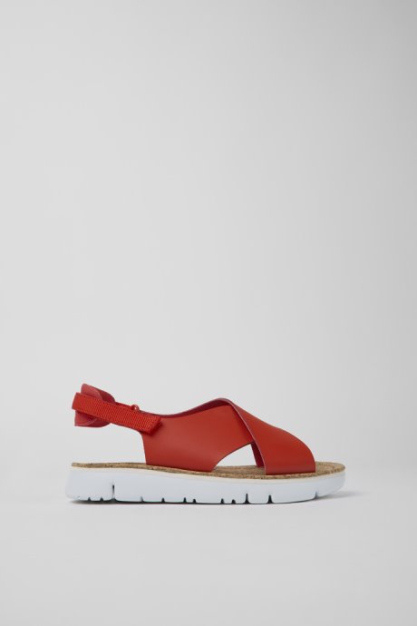 Exclusive Camper Oruga Red Leather And Textile Sandals For Women