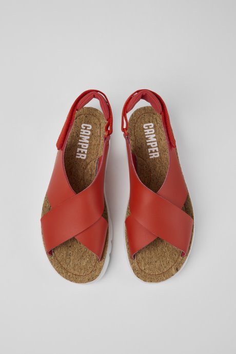 Exclusive Camper Oruga Red Leather And Textile Sandals For Women