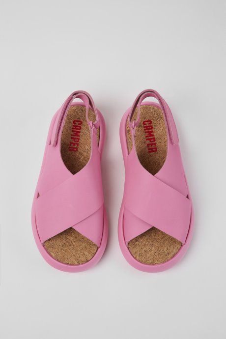 Design Pelotas Flota Pink Leather Sandals For Women Camper