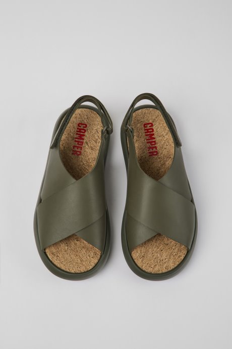 Camper Pelotas Flota Green Leather Sandals For Women New Arrivals