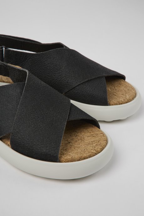 Camper Design Pelotas Flota Black And White Leather Sandals For Women