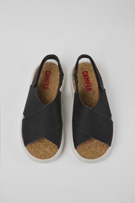 Camper Design Pelotas Flota Black And White Leather Sandals For Women