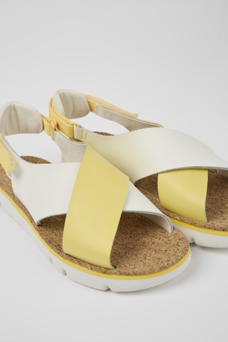 Camper Twins White And Yellow Leather And Textile Sandals For Women New Arrivals