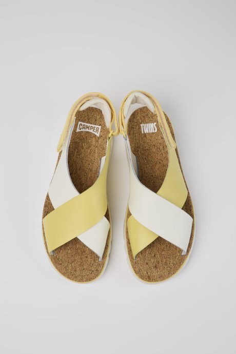 Camper Twins White And Yellow Leather And Textile Sandals For Women New Arrivals