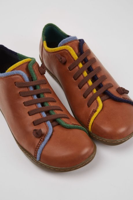 Camper Design Twins Brown And Blue Leather Shoes For Women