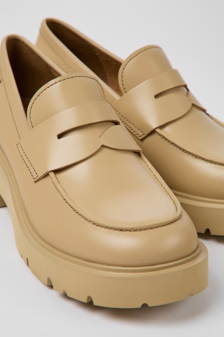 Camper Milah Beige Leather Loafers For Women New Arrivals