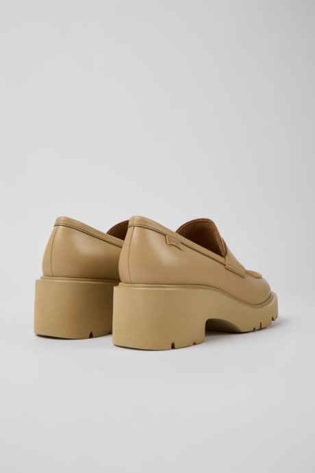 Camper Milah Beige Leather Loafers For Women New Arrivals