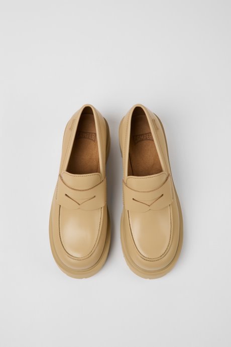 Camper Milah Beige Leather Loafers For Women New Arrivals
