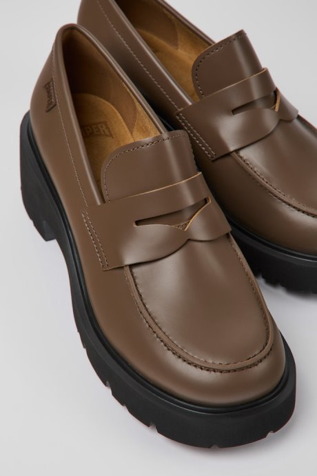 Camper Milah Brown Leather Loafers For Women New Arrivals