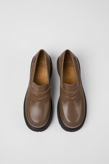 Camper Milah Brown Leather Loafers For Women New Arrivals