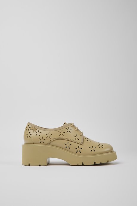 Design Milah Beige Leather Shoes For Women Camper