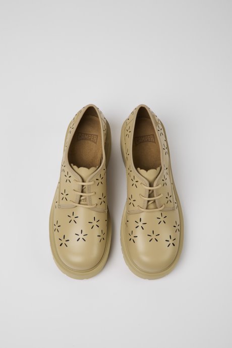 Design Milah Beige Leather Shoes For Women Camper