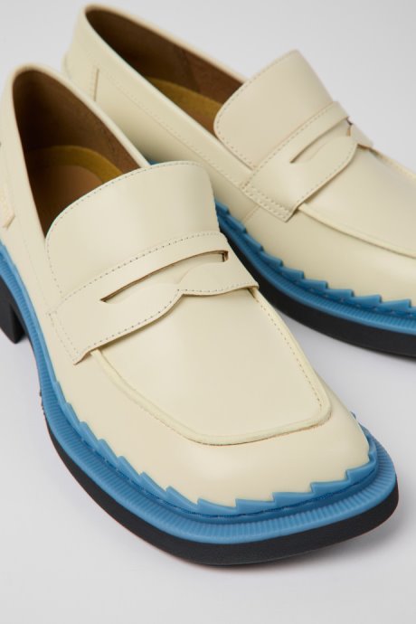 Design Taylor White And Blue Leather Loafers For Women Camper