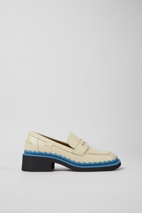 Design Taylor White And Blue Leather Loafers For Women Camper