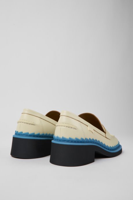 Design Taylor White And Blue Leather Loafers For Women Camper