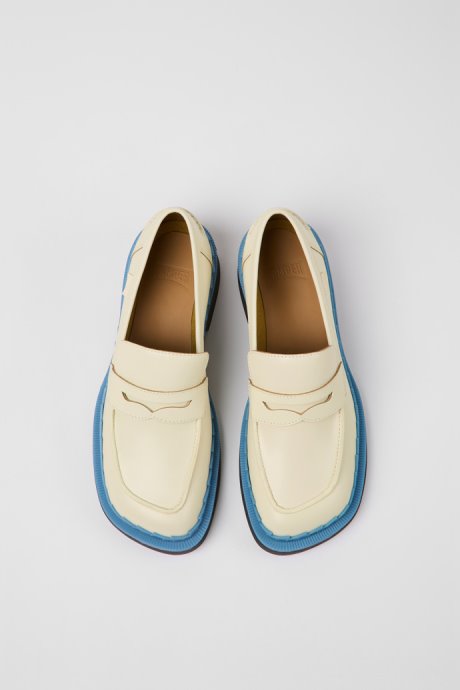 Design Taylor White And Blue Leather Loafers For Women Camper