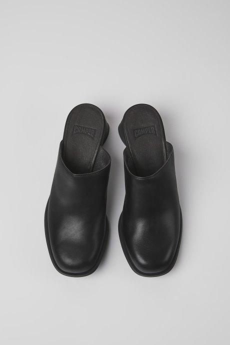 Kiara Black Leather Mules For Women Camper New Arrivals