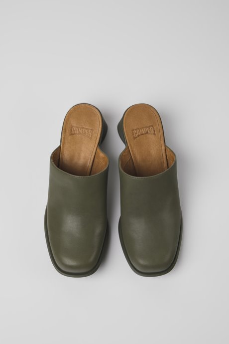 Kiara Green Leather Mules For Women Camper New Arrivals