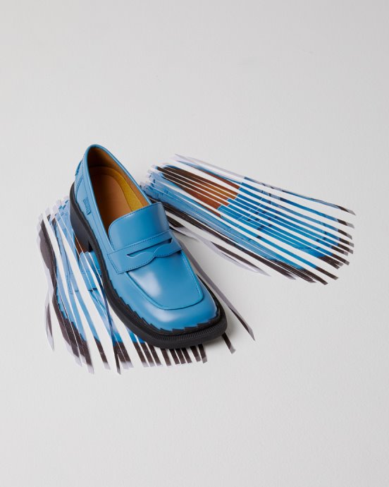 Taylor Blue Leather Loafers For Women Exclusive Camper