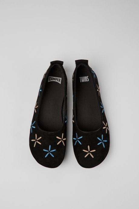 Camper Design Twins Black Nubuck Ballerinas For Women