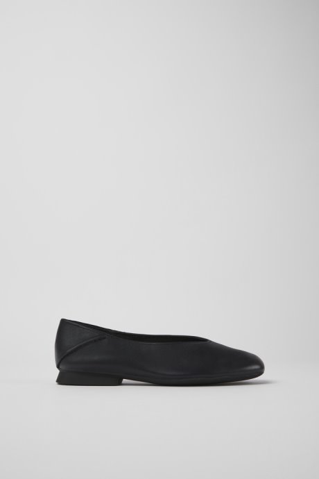 Design Casi Myra Black Leather Ballerinas For Women Camper