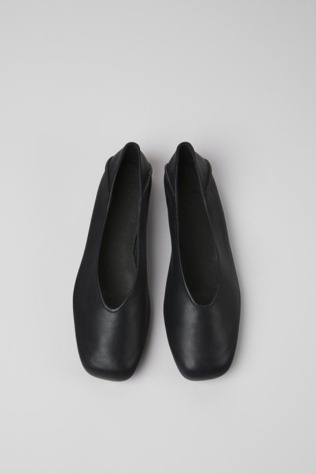 Design Casi Myra Black Leather Ballerinas For Women Camper