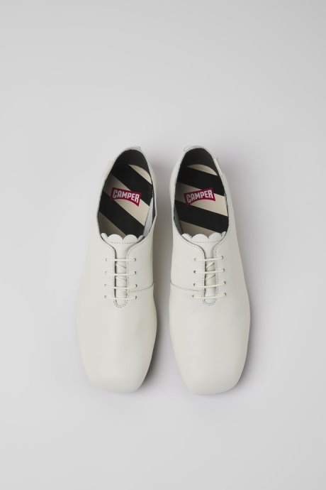 Casi Myra White Leather Shoes For Women Exclusive Camper